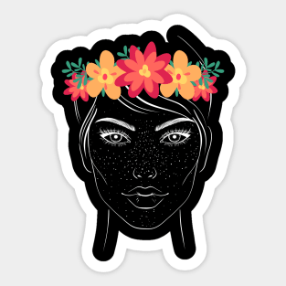 Beautiful Lady Face with Flower Crown Sticker